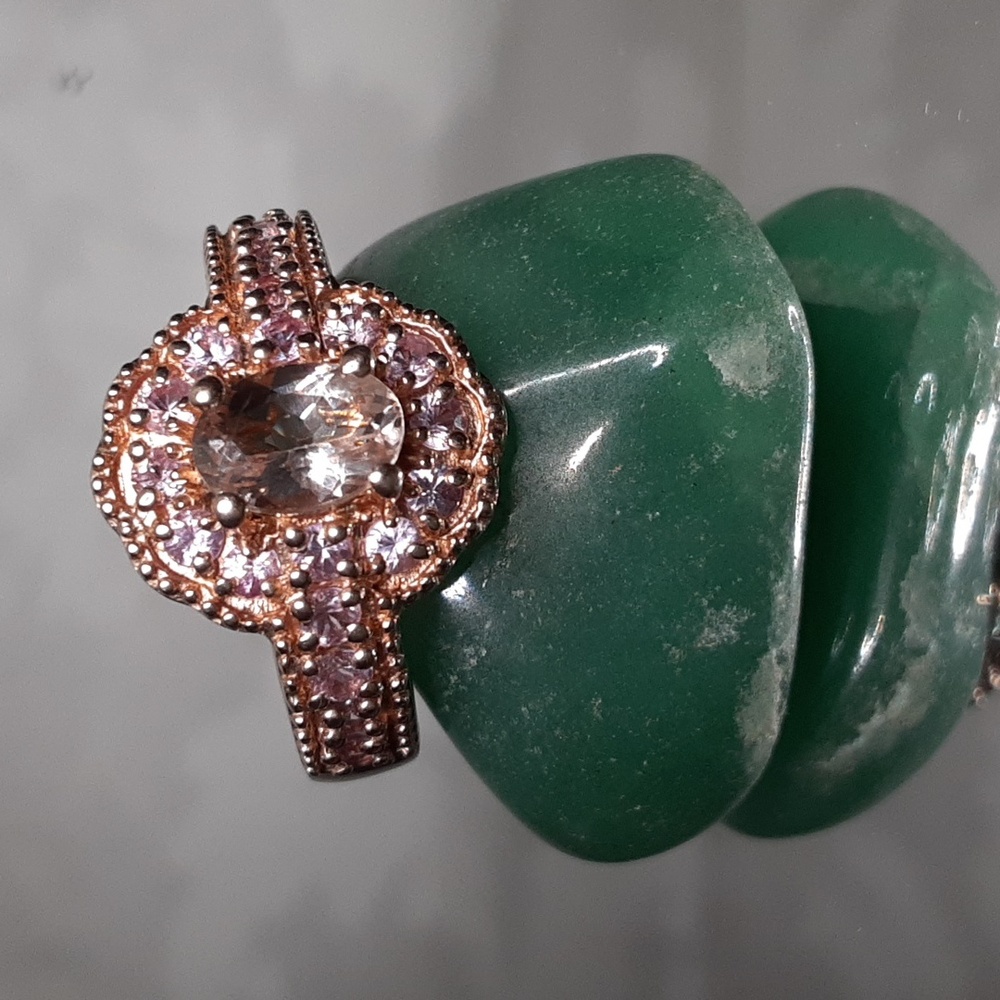 925 Rose Gold Over Sterling Morganite And Pink Sapphire Ring.